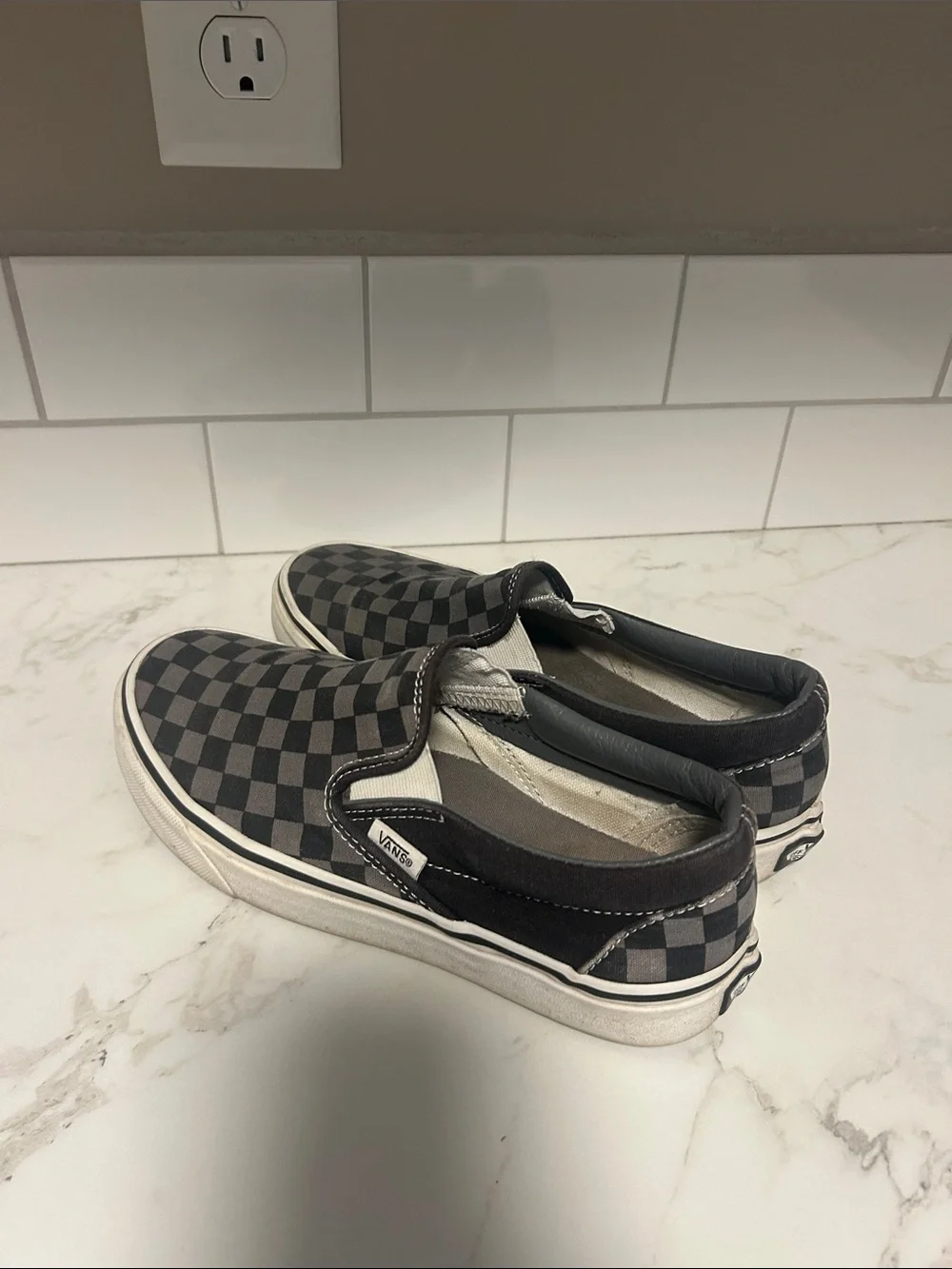 Vans Kids Checkerboard Slip-On Sneakers - Black and Gray